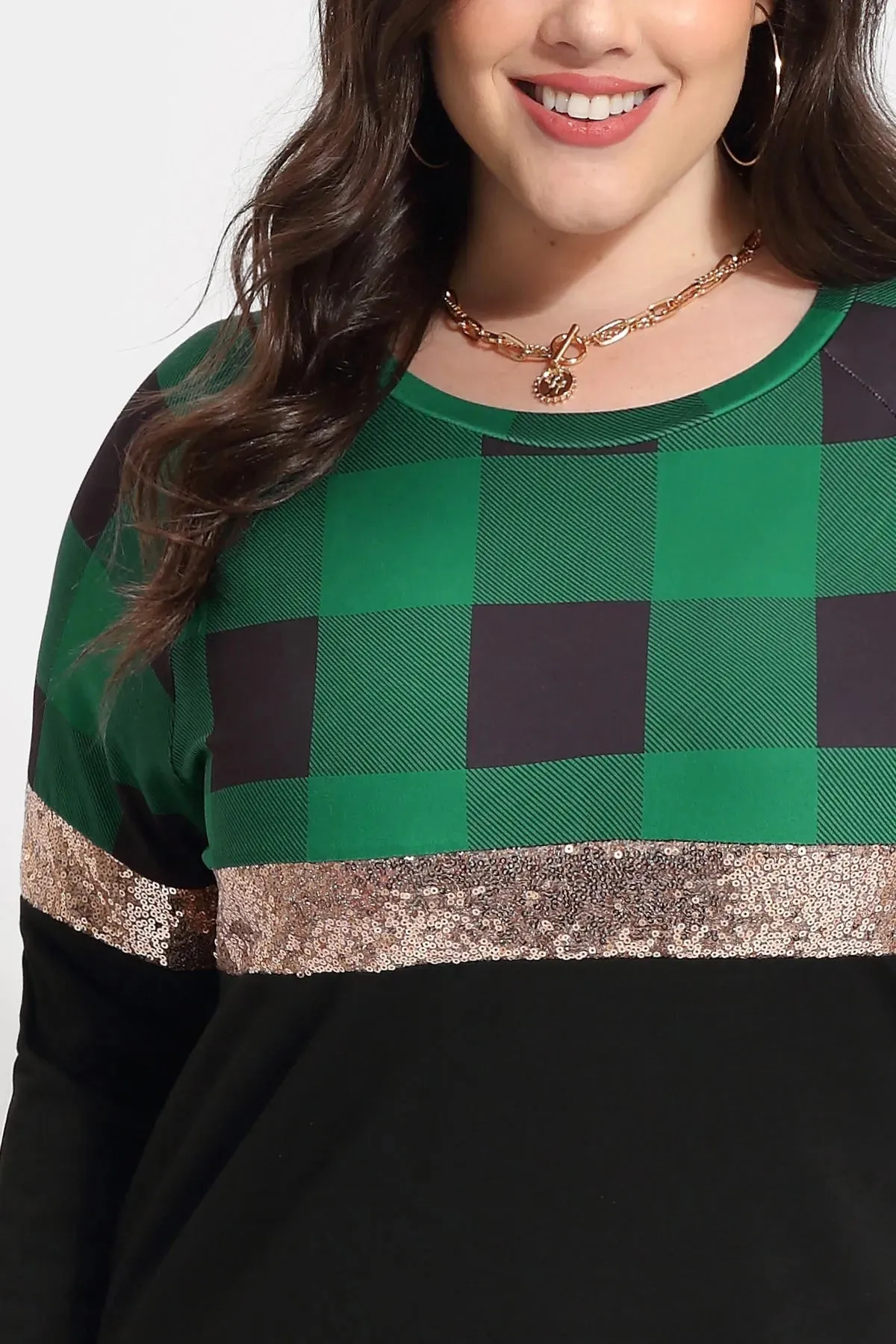 Colorblock Plaid Crewneck Compression Shirt