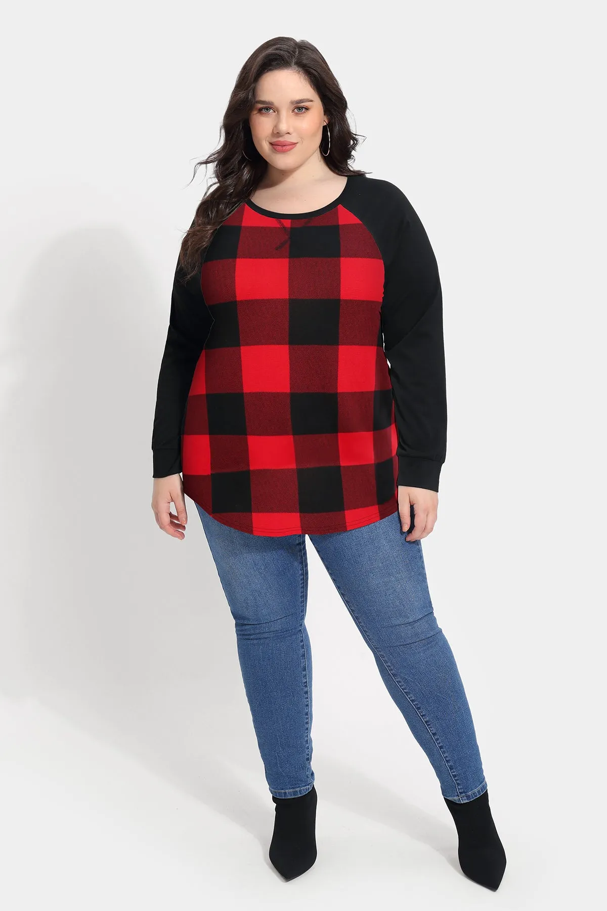 Colorblock Plaid Crewneck Long Sleeve Shirt