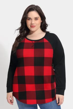 Colorblock Plaid Crewneck Long Sleeve Shirt