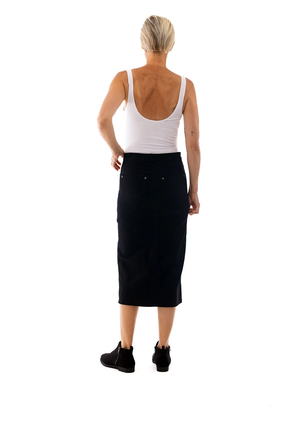 Coloured Midi Denim Skirt by Cafe Latte - Black
