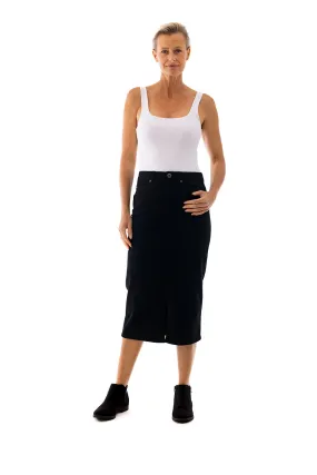 Coloured Midi Denim Skirt by Cafe Latte - Black