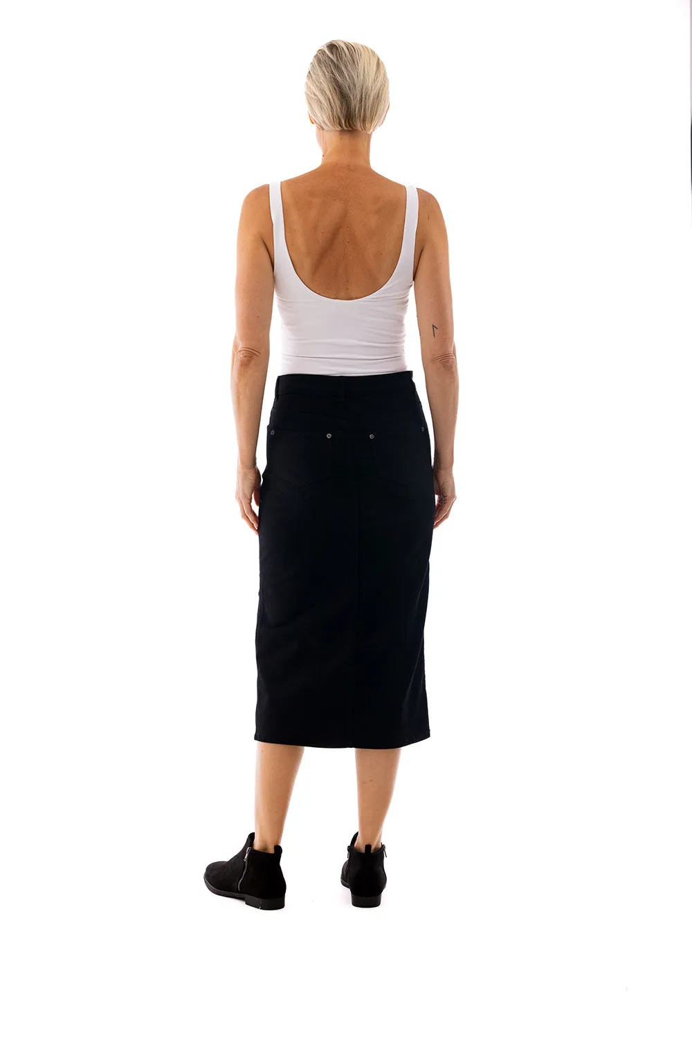 Coloured Midi Denim Skirt by Cafe Latte - Black