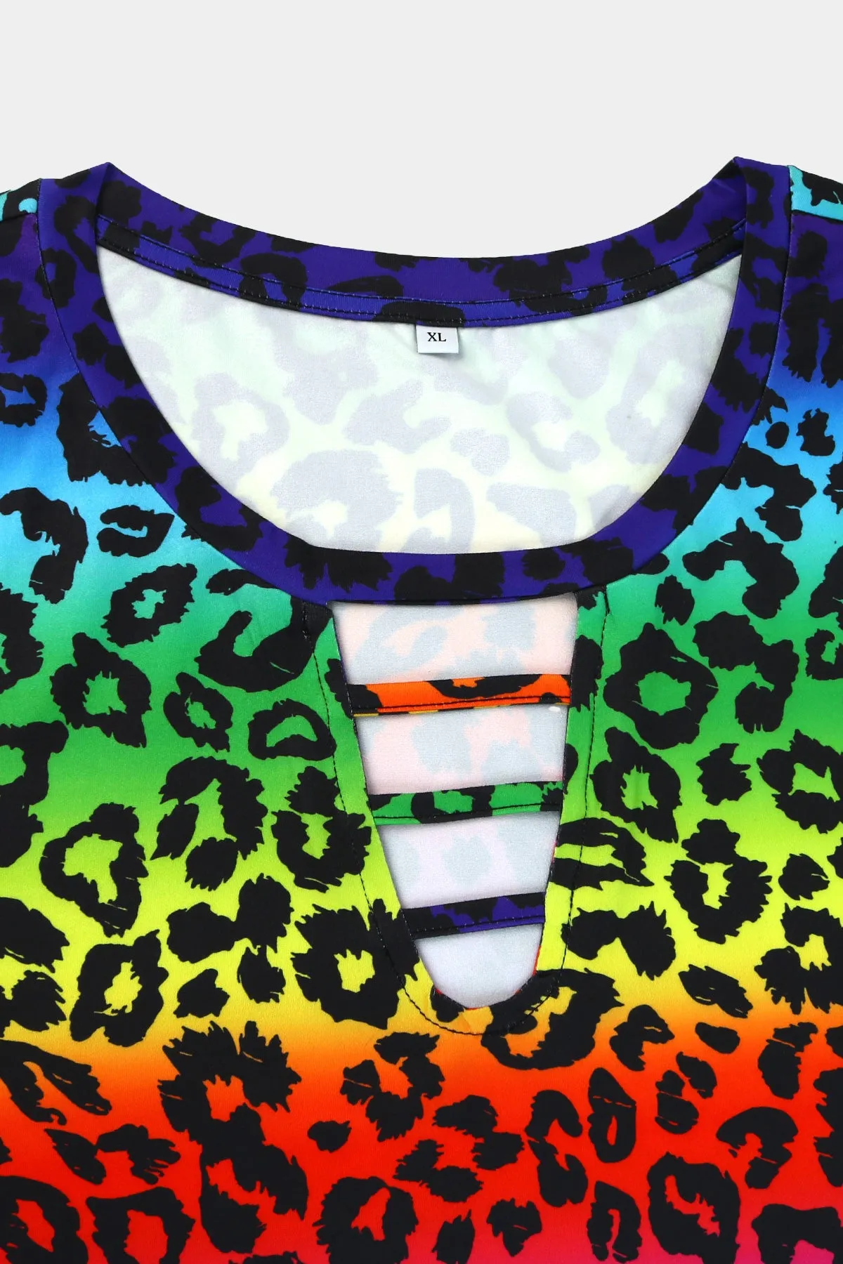 Contrast Rainbow Leopard Crisscross Crewneck Tank