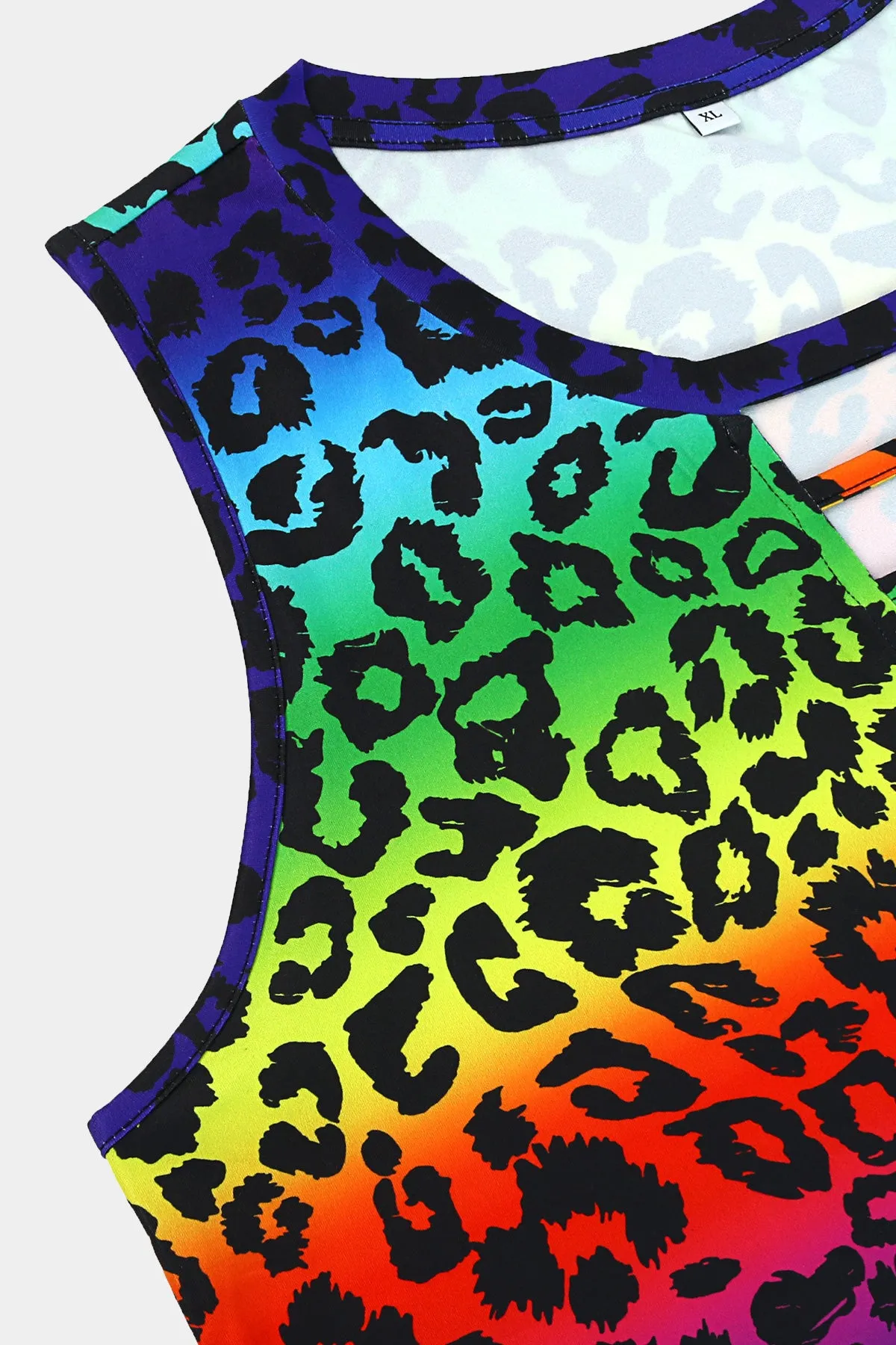 Contrast Rainbow Leopard Crisscross Crewneck Tank