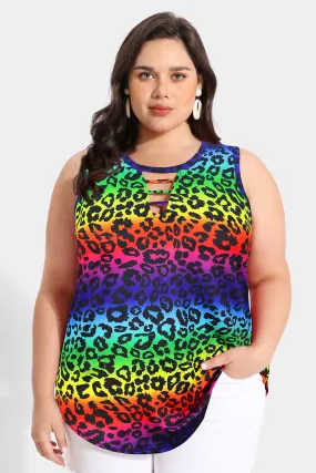 Contrast Rainbow Leopard Crisscross Crewneck Tank