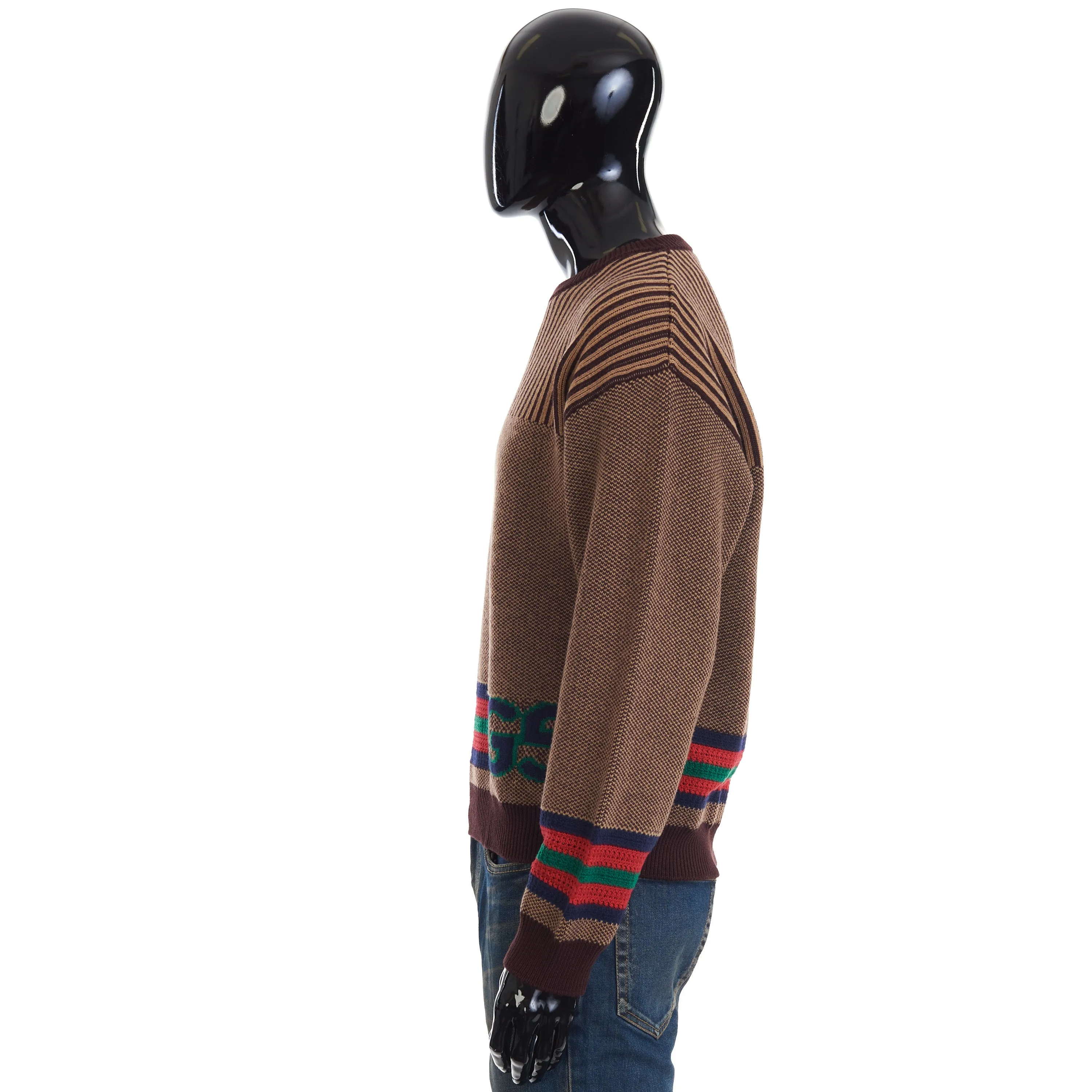Cotton Wool Jumper With GG In Brown And Camel