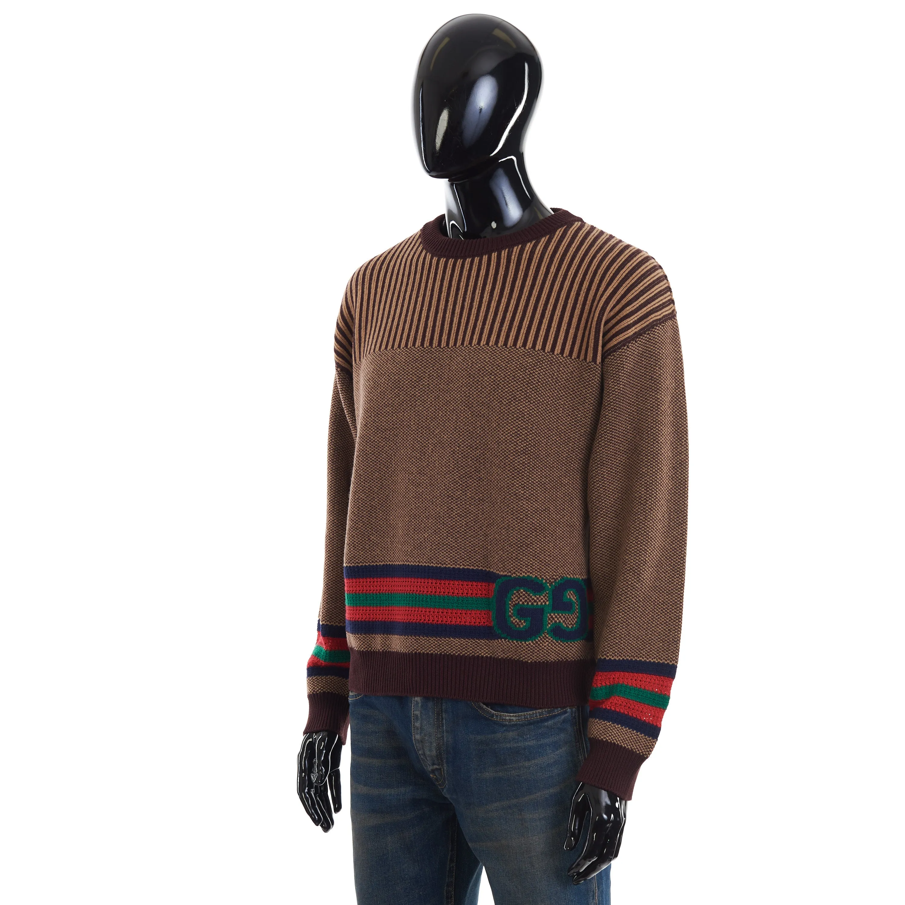 Cotton Wool Jumper With GG In Brown And Camel