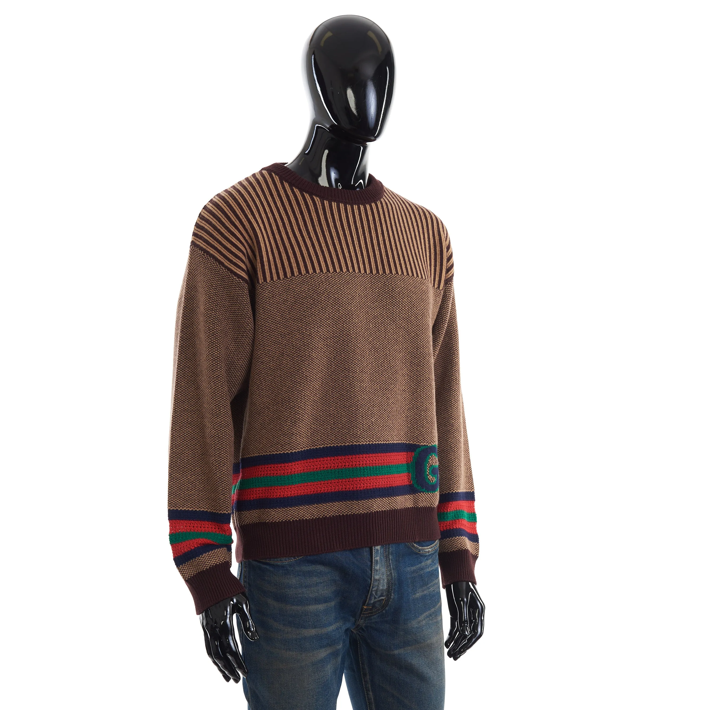Cotton Wool Jumper With GG In Brown And Camel