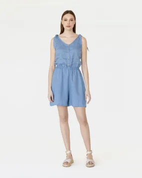Cozy linen romper MENDOCINO in Ocean blue