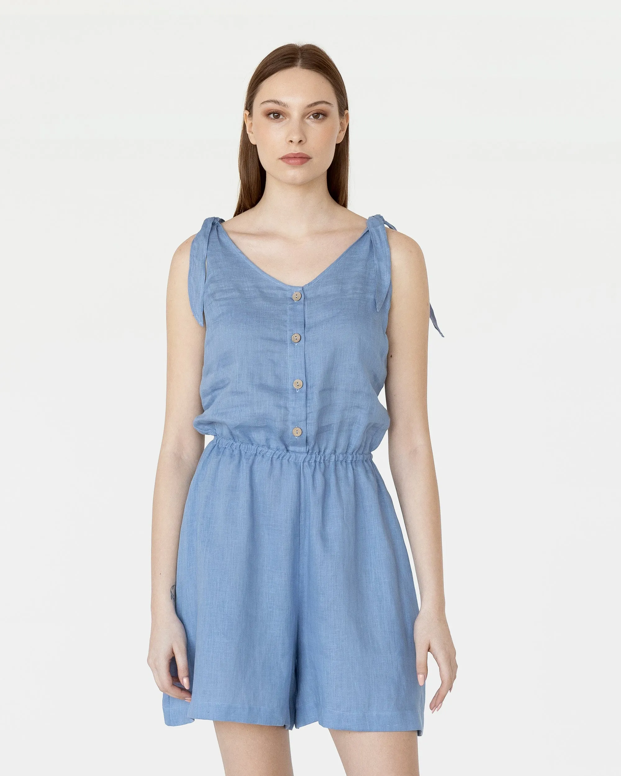 Cozy linen romper MENDOCINO in Ocean blue