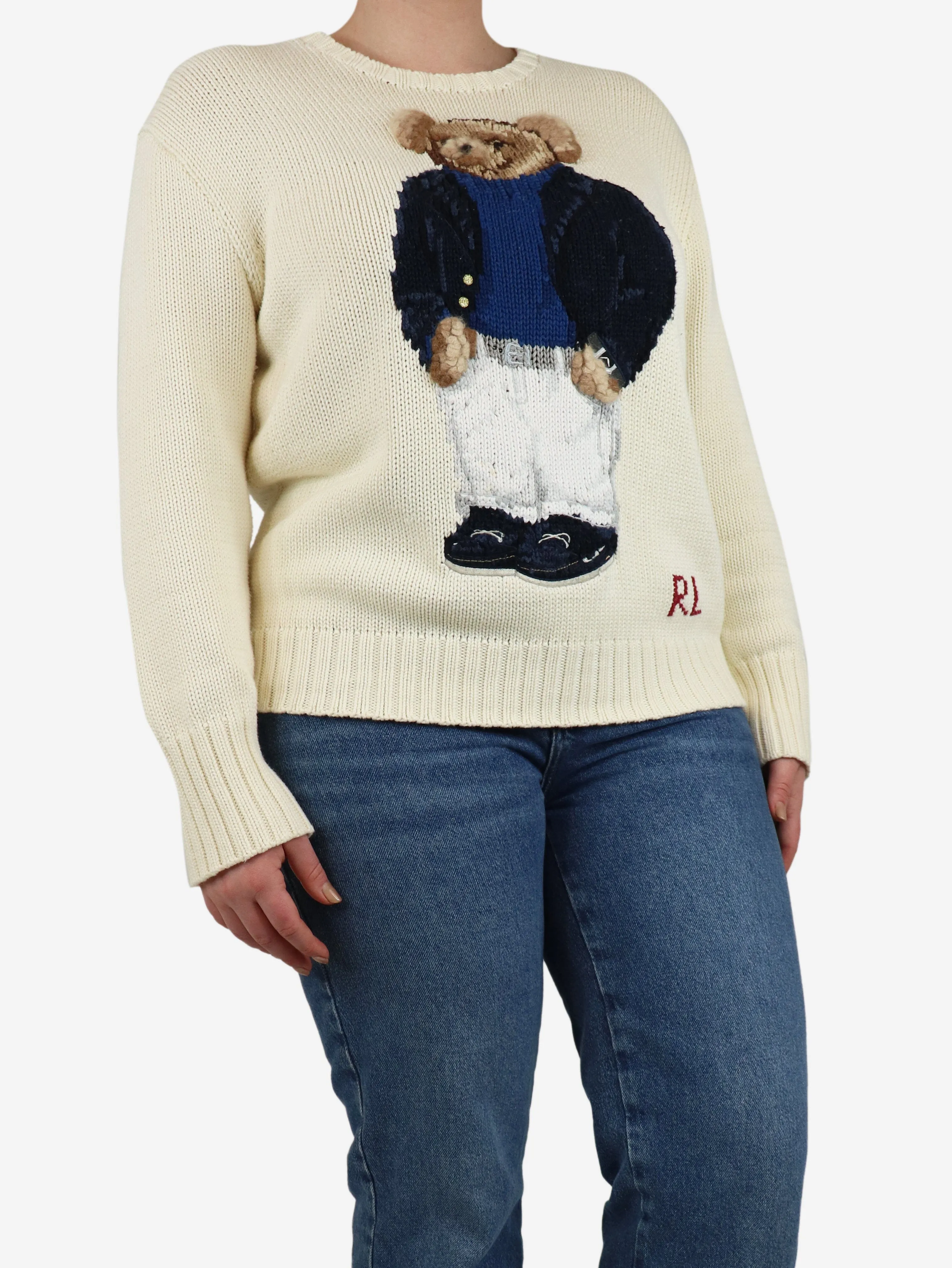 Cream Polo Bear crewneck jumper - size M