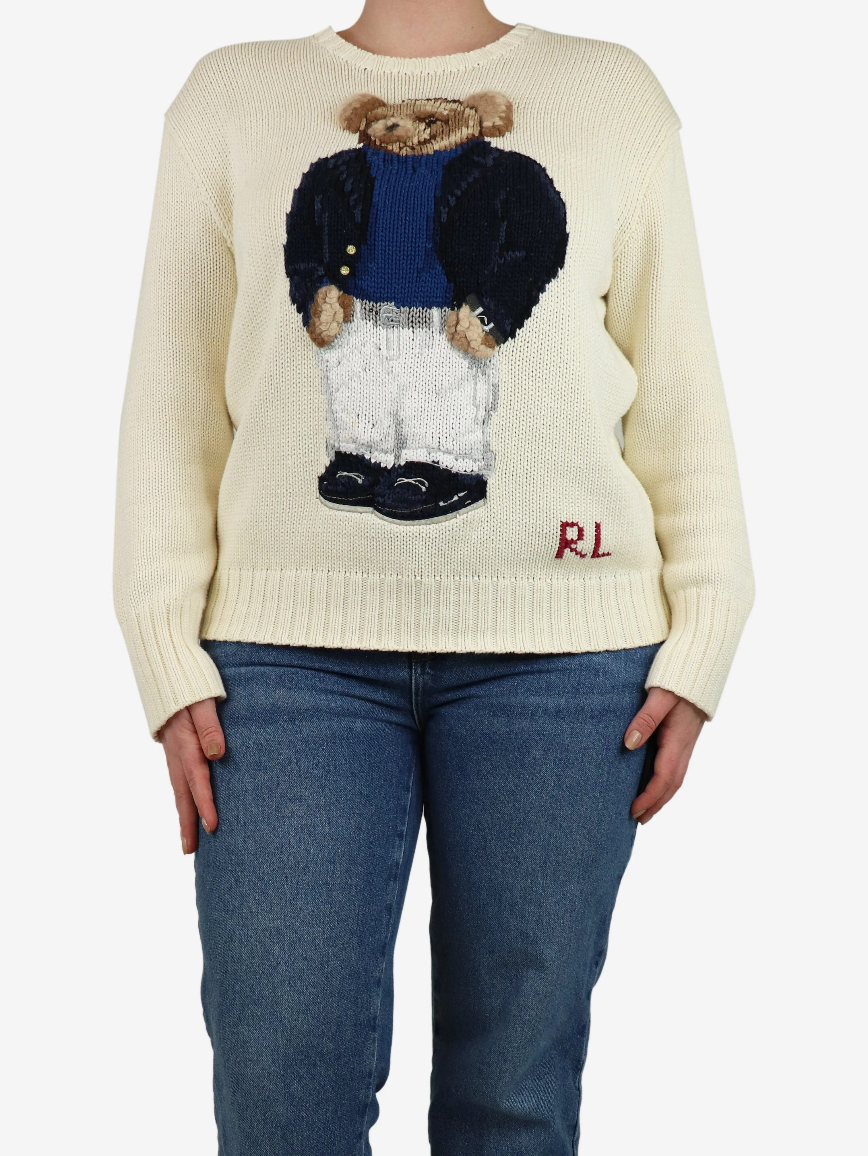 Cream Polo Bear crewneck jumper - size M