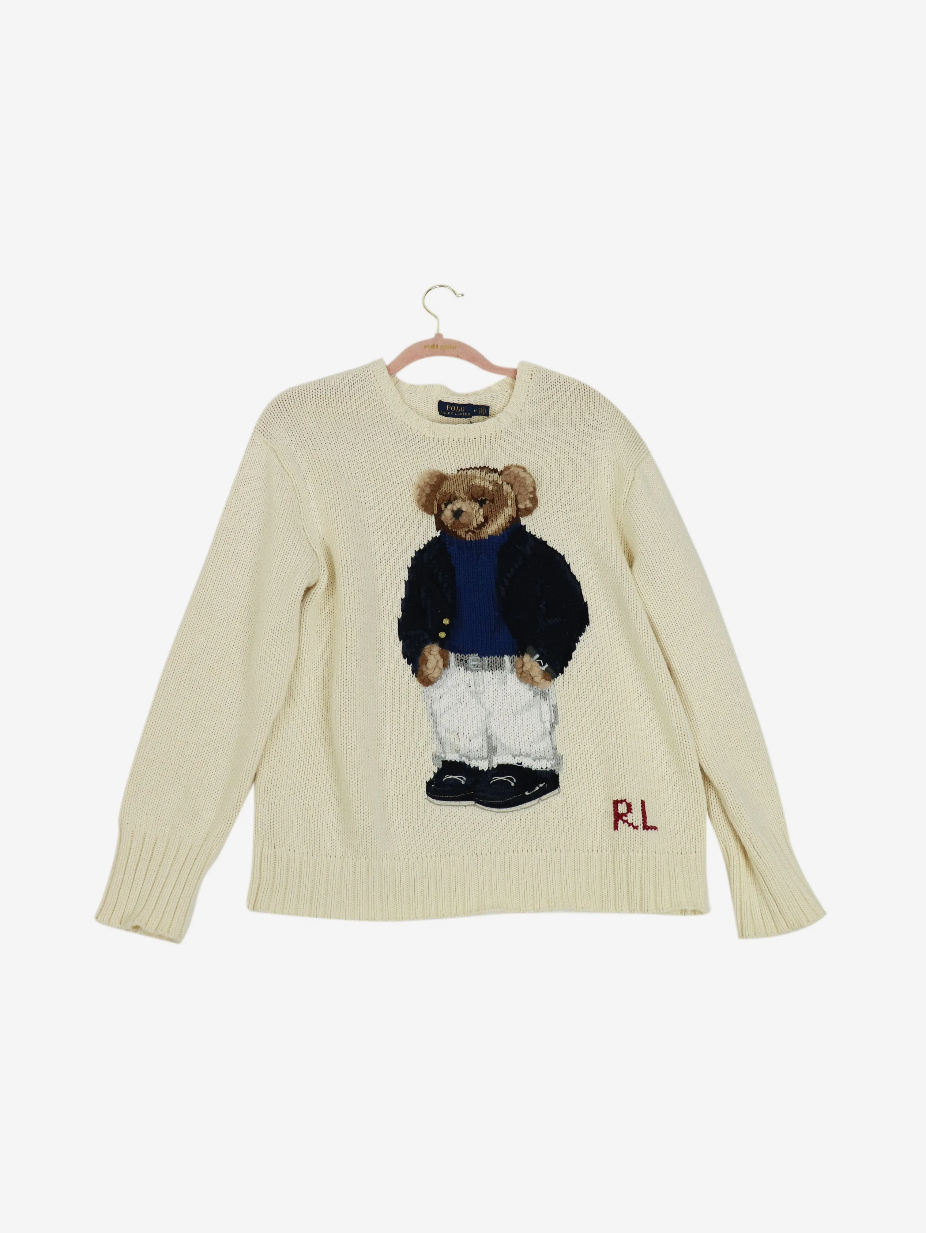 Cream Polo Bear crewneck jumper - size M