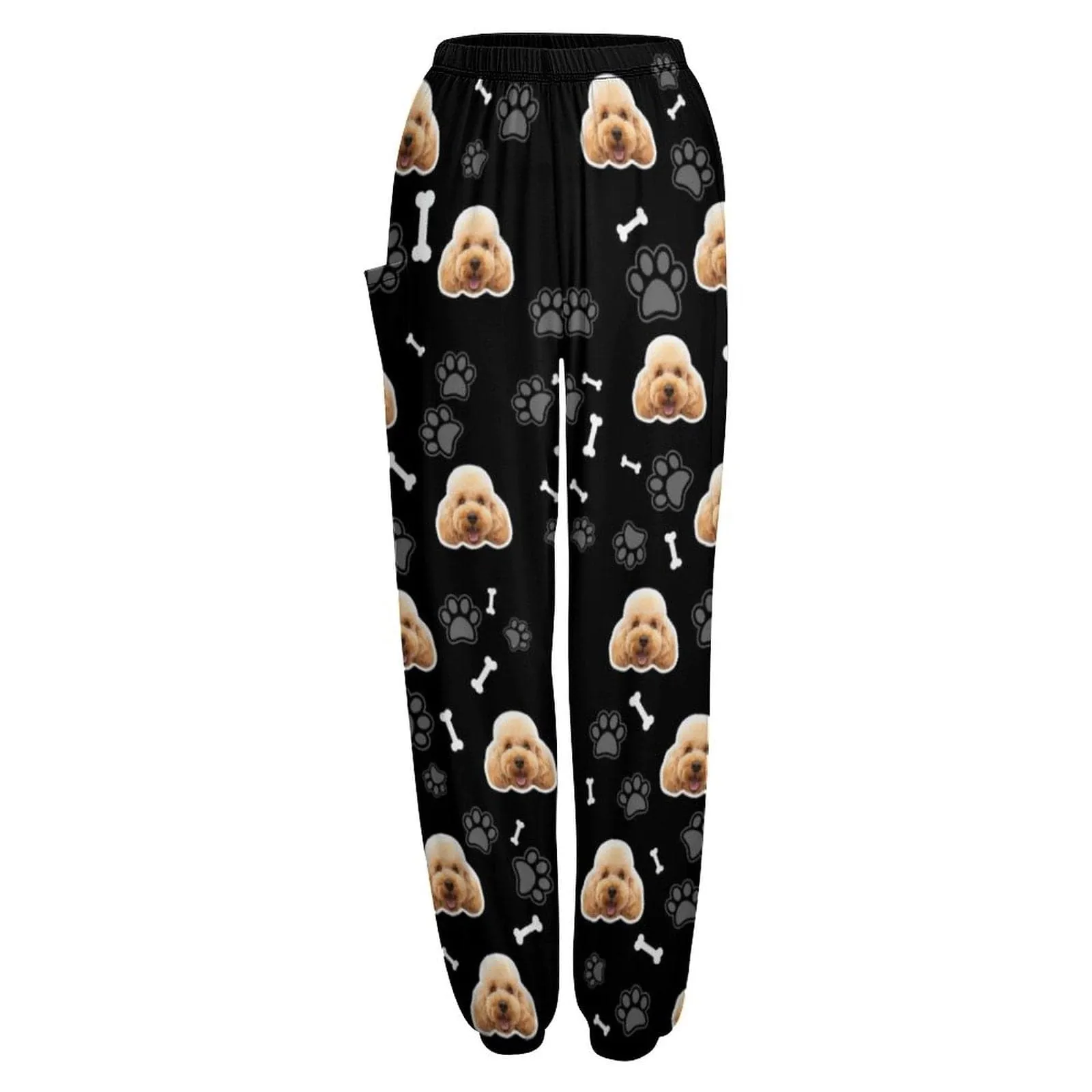 Custom Pet Face Bone Paw Print Multicolor Women's Jogger Casual Trousers Elastic Waist Sports Pants With Pocket