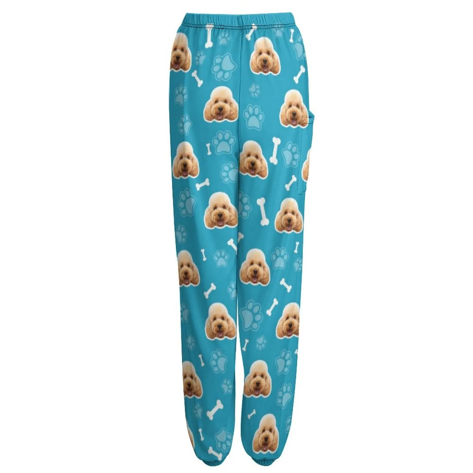 Custom Pet Face Bone Paw Print Multicolor Women's Jogger Casual Trousers Elastic Waist Sports Pants With Pocket