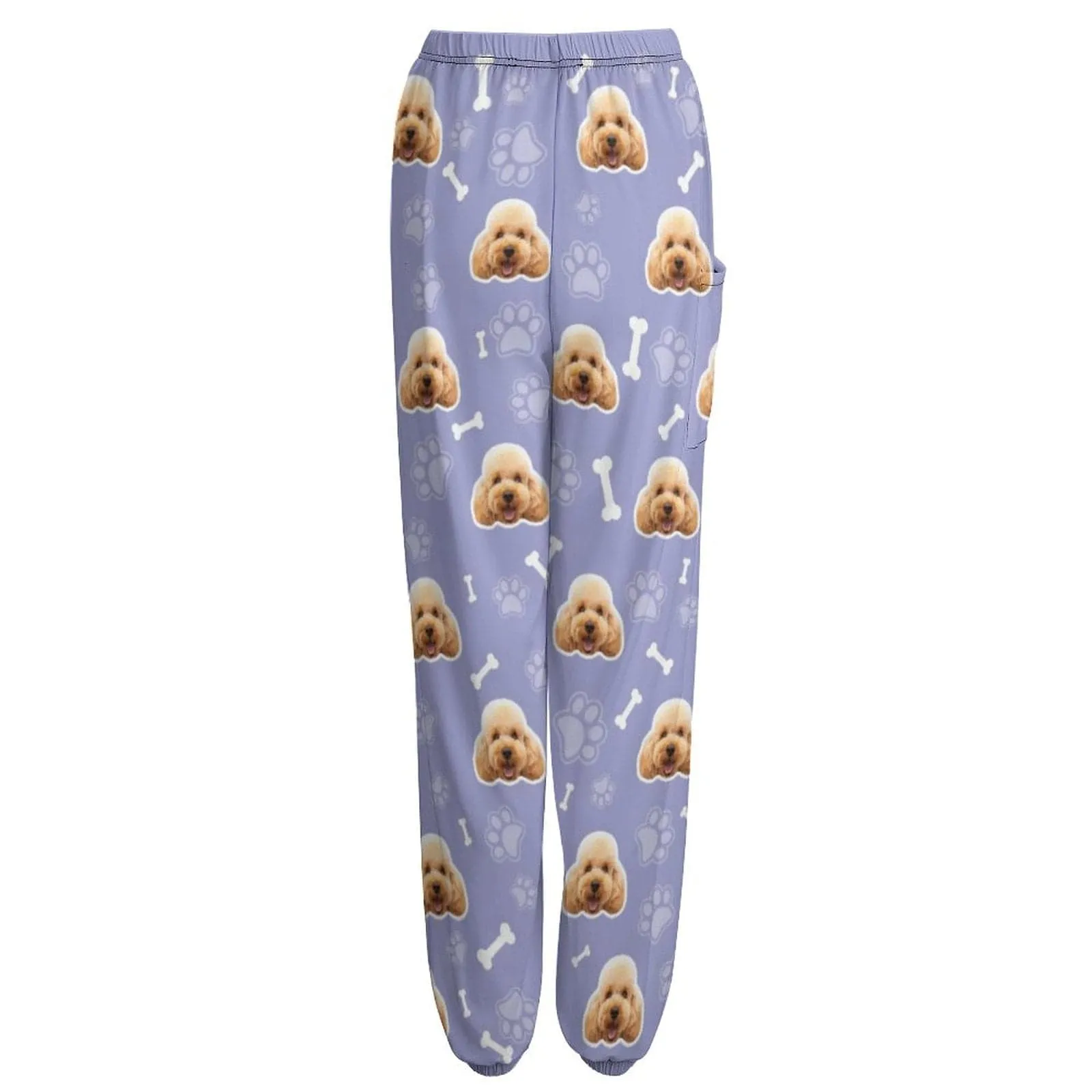 Custom Pet Face Bone Paw Print Multicolor Women's Jogger Casual Trousers Elastic Waist Sports Pants With Pocket