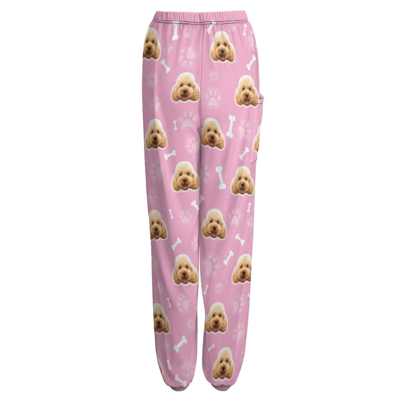 Custom Pet Face Bone Paw Print Multicolor Women's Jogger Casual Trousers Elastic Waist Sports Pants With Pocket