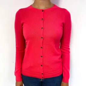 Deep Neon Coral Cashmere Crew Neck Cardigan Small
