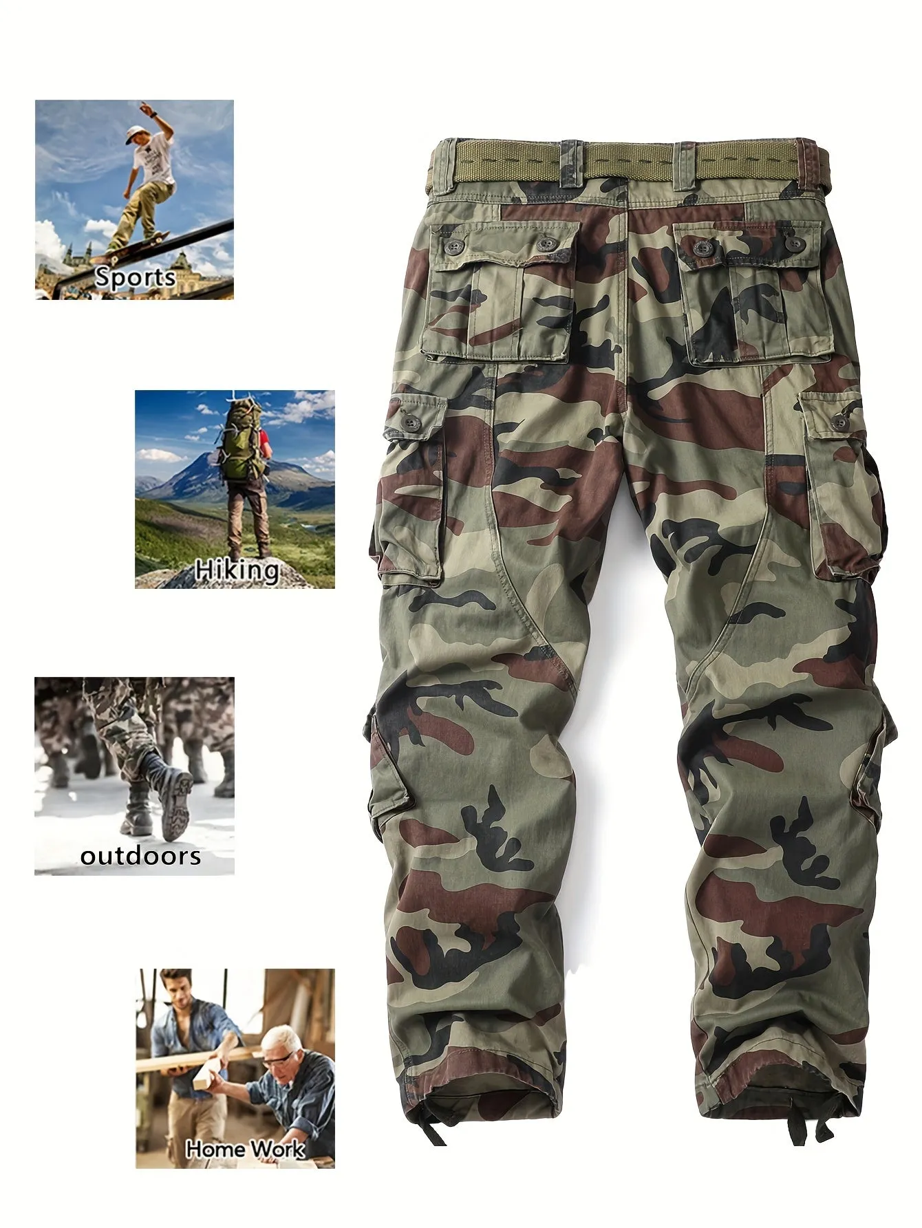 [Durable Cotton Cargo Pants] AKARMY Cargo Pants Camo Pants for Men - Durable Cotton Fabric, Multi-Pockets, Perfect for Hiking, Camping, and Work (No Belt)