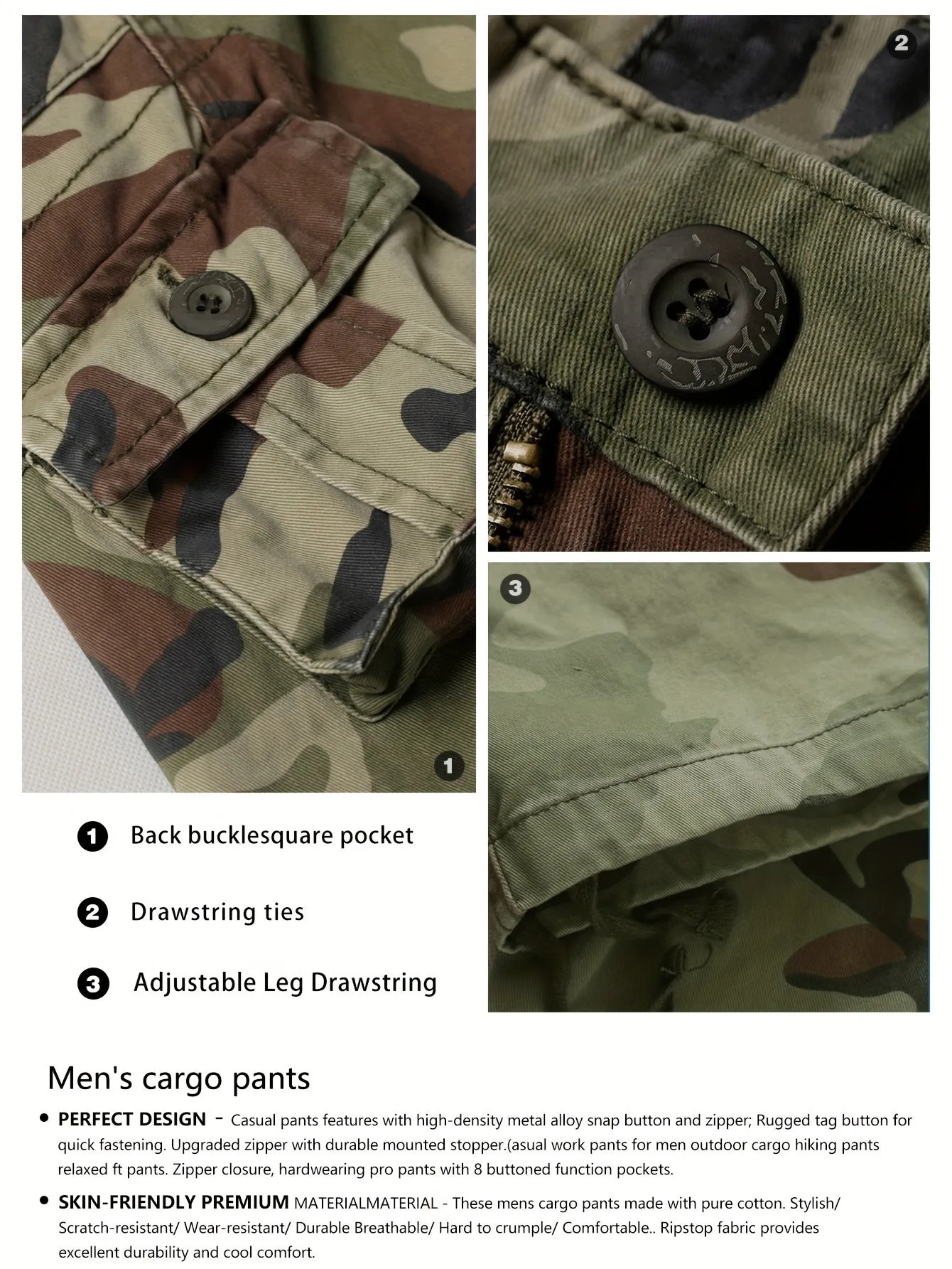 [Durable Cotton Cargo Pants] AKARMY Cargo Pants Camo Pants for Men - Durable Cotton Fabric, Multi-Pockets, Perfect for Hiking, Camping, and Work (No Belt)