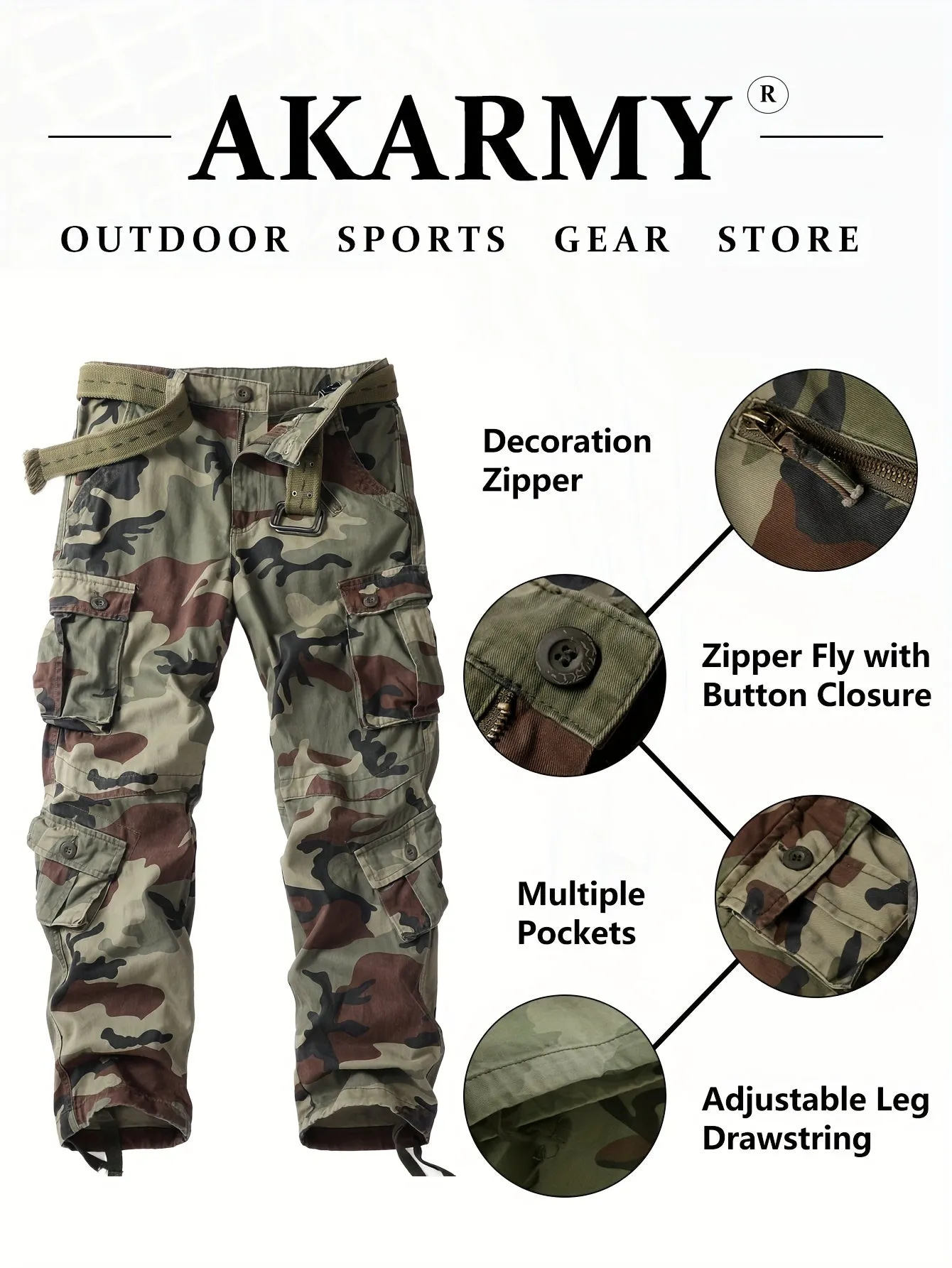 [Durable Cotton Cargo Pants] AKARMY Cargo Pants Camo Pants for Men - Durable Cotton Fabric, Multi-Pockets, Perfect for Hiking, Camping, and Work (No Belt)
