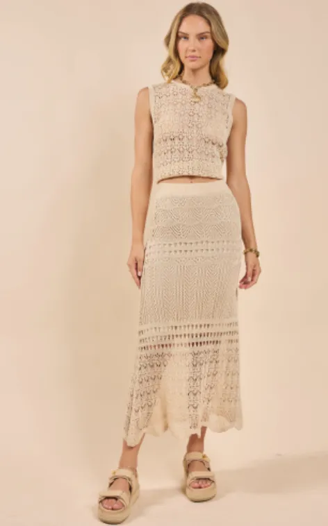 DYA CROCHET KNIT MIDI SKIRT