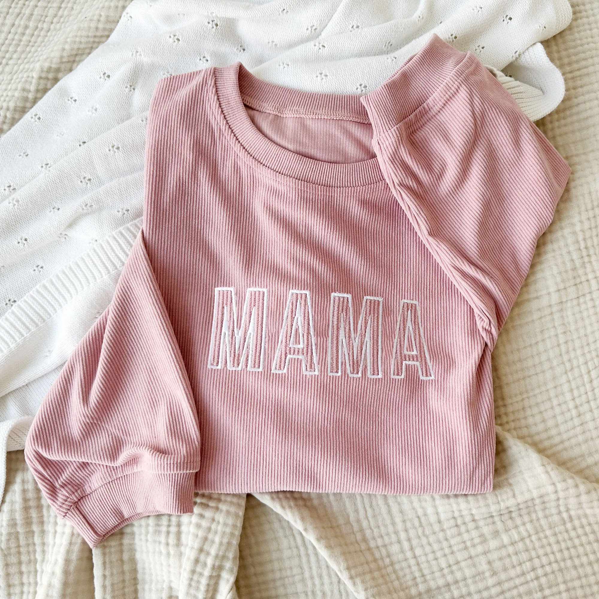 Embroidered MAMA Corduroy Crew