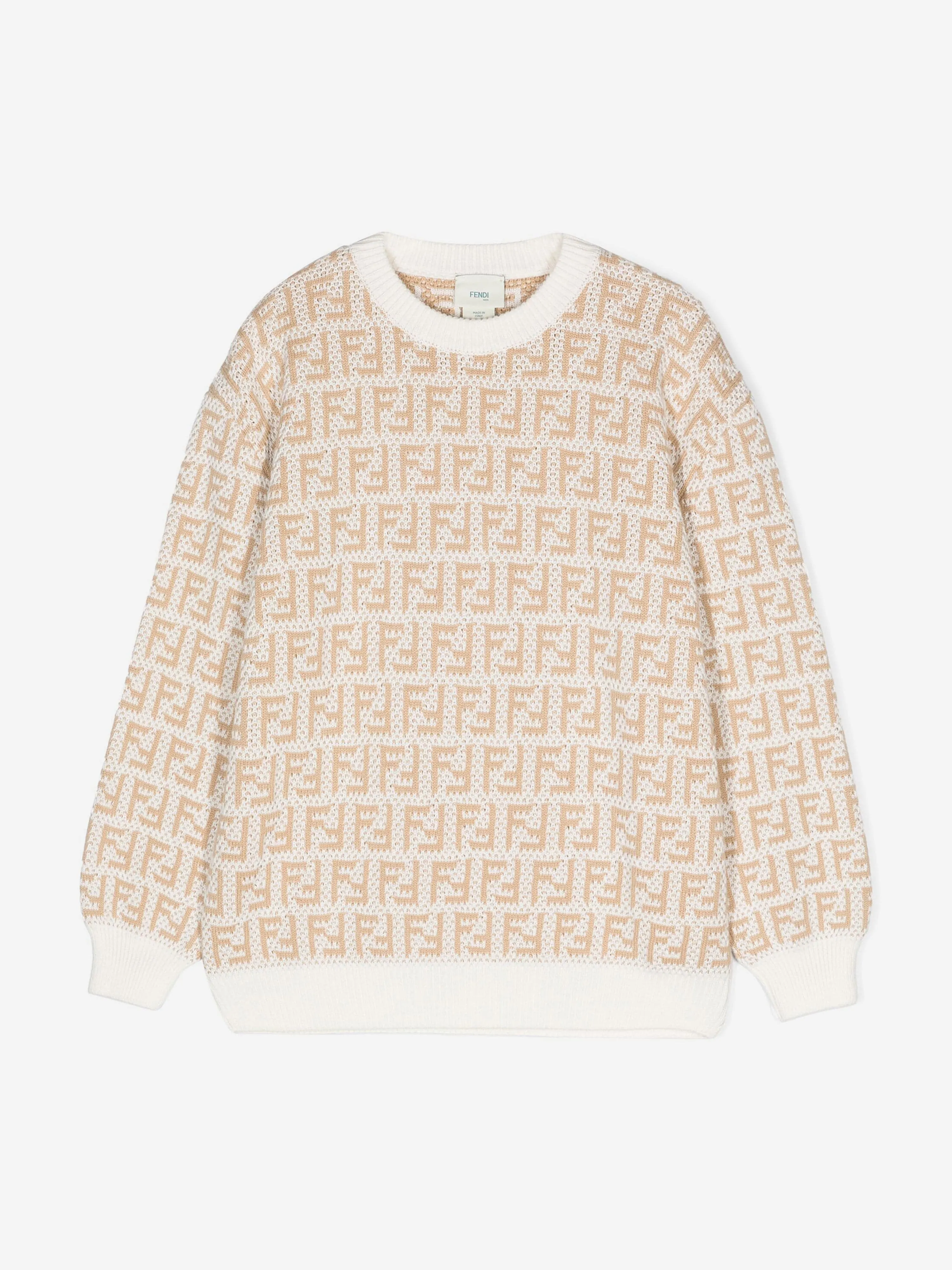 Fendi Kids FF Logo Jumper In Beige