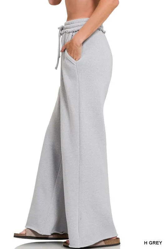 FLEECE EXPOSED SEAM WIDE LEG SWEATPANTS