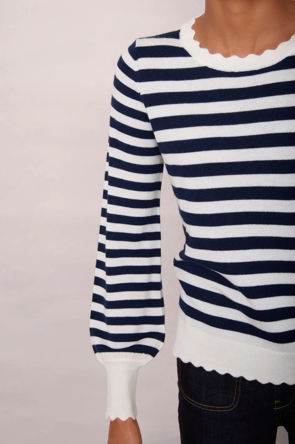 Fleurine Scallop Jumper - Midnight/Ecru Stripe