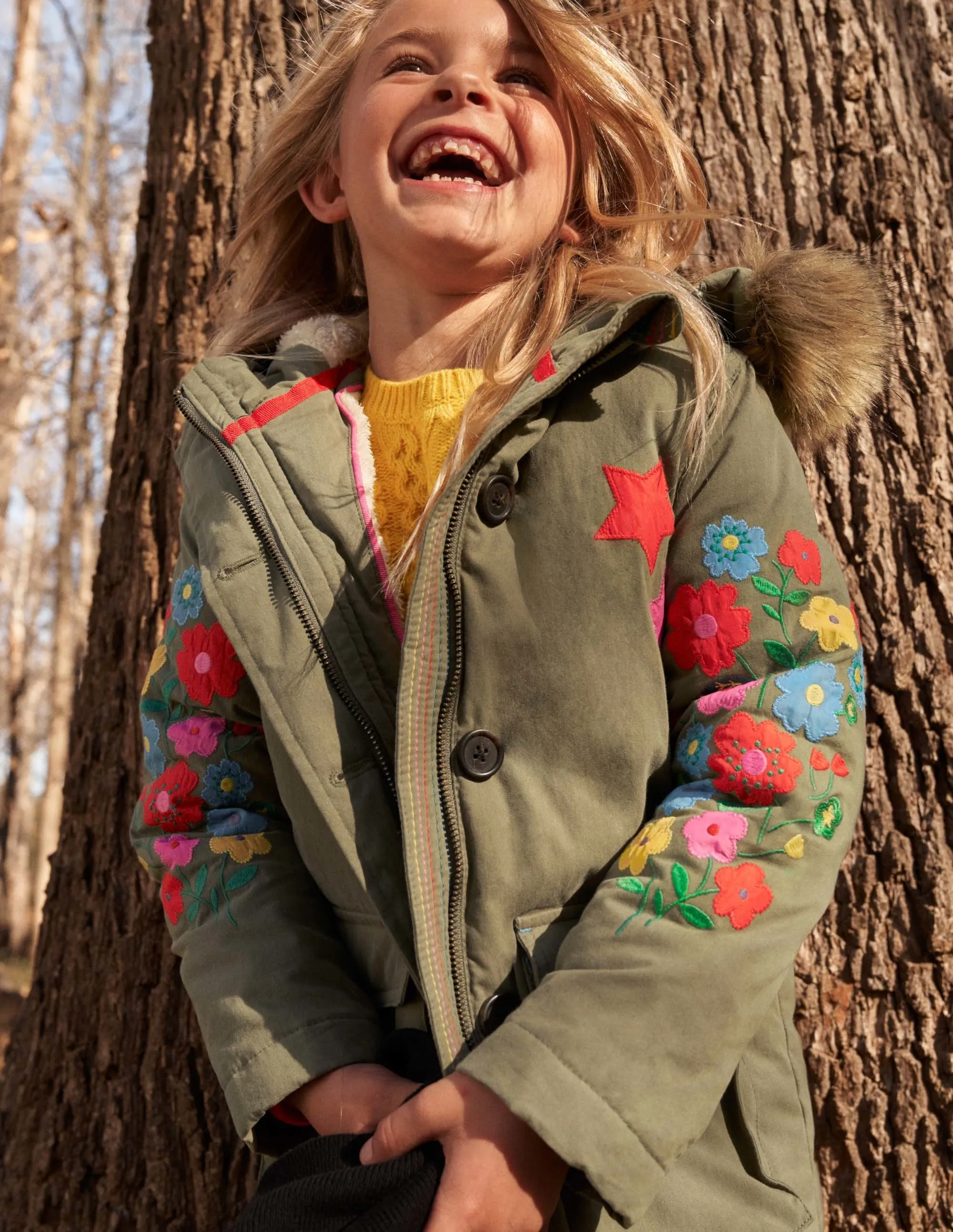 Floral Sleeve Longline Coat-Army Green Floral