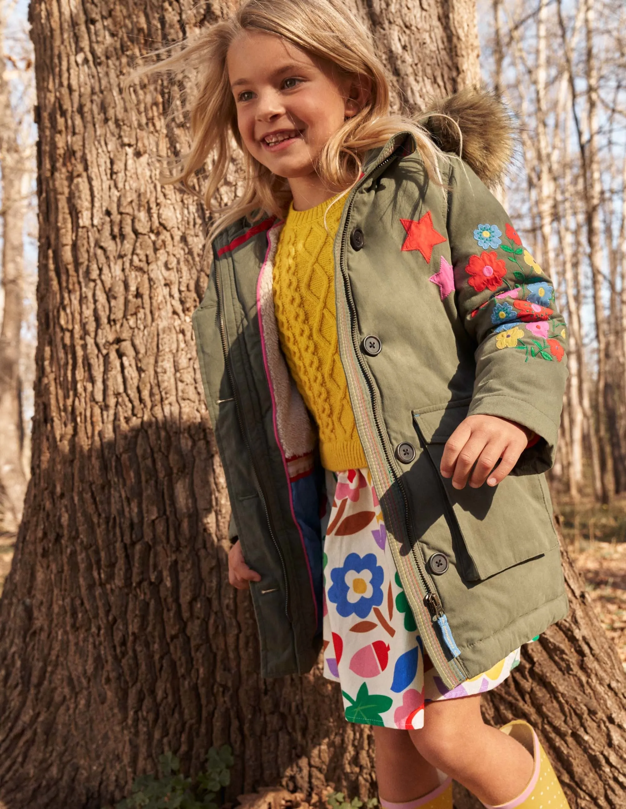 Floral Sleeve Longline Coat-Army Green Floral