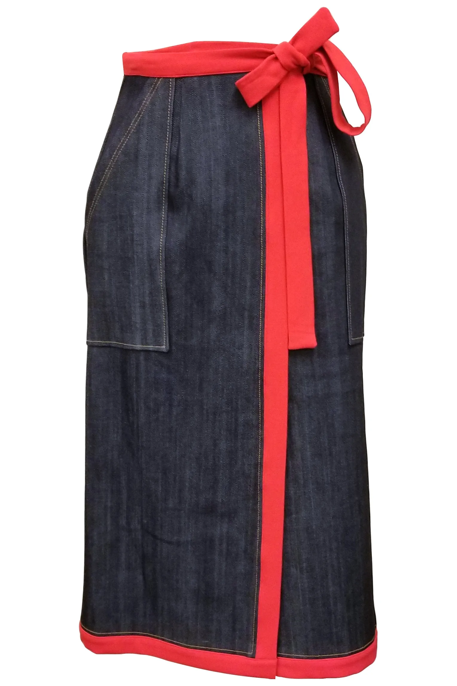 Flow by Tara Davis Patch Pocket Denim Wrap Pencil Skirt