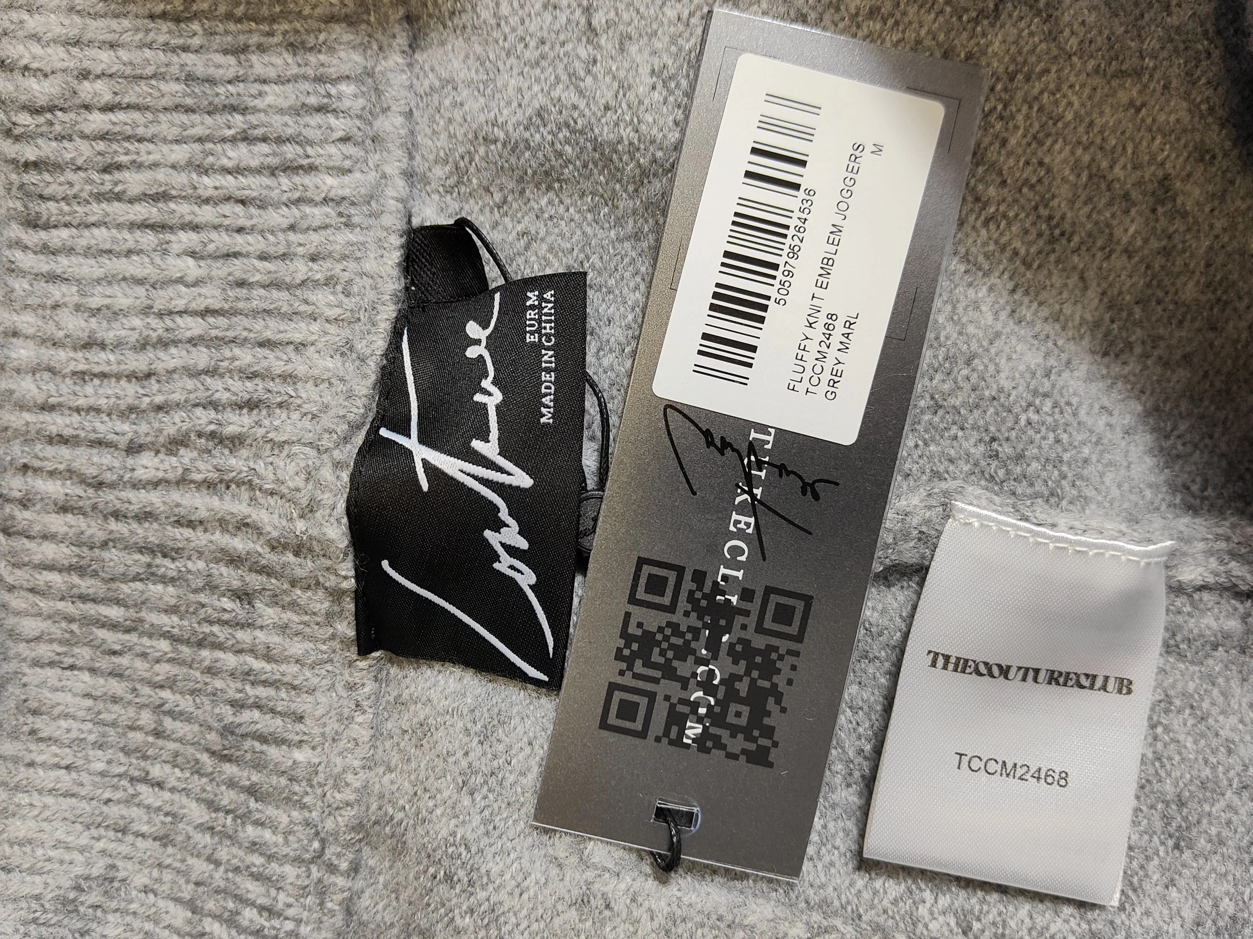 Fluffy Knit Emblem Crew Tracksuit Set Sweatshirt and Joggers