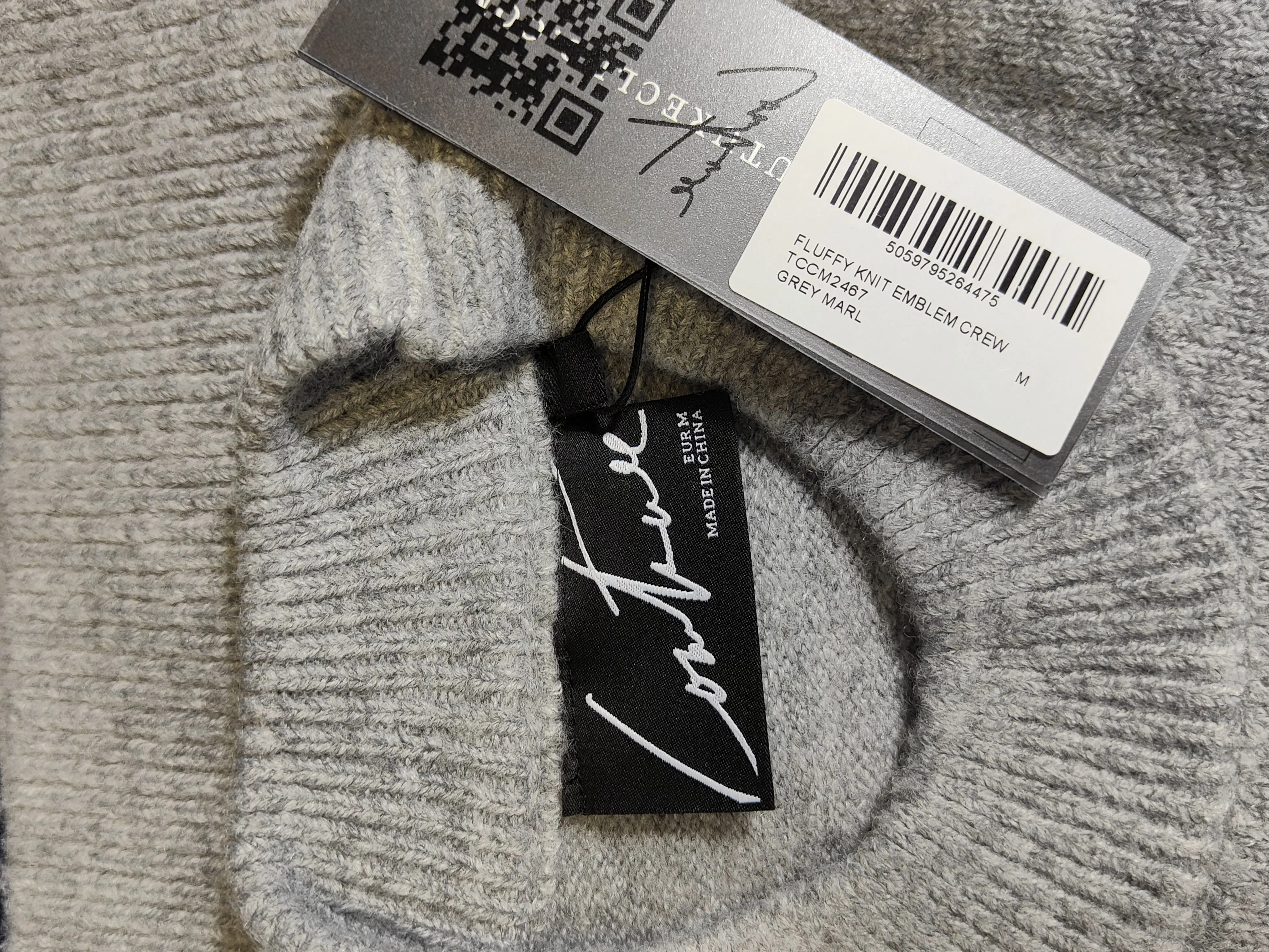 Fluffy Knit Emblem Crew Tracksuit Set Sweatshirt and Joggers