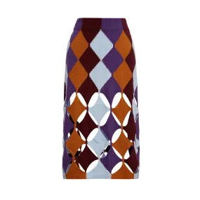 Ginger Wool & Cashmere Blue Colored Skirt with Diamond Jacquard