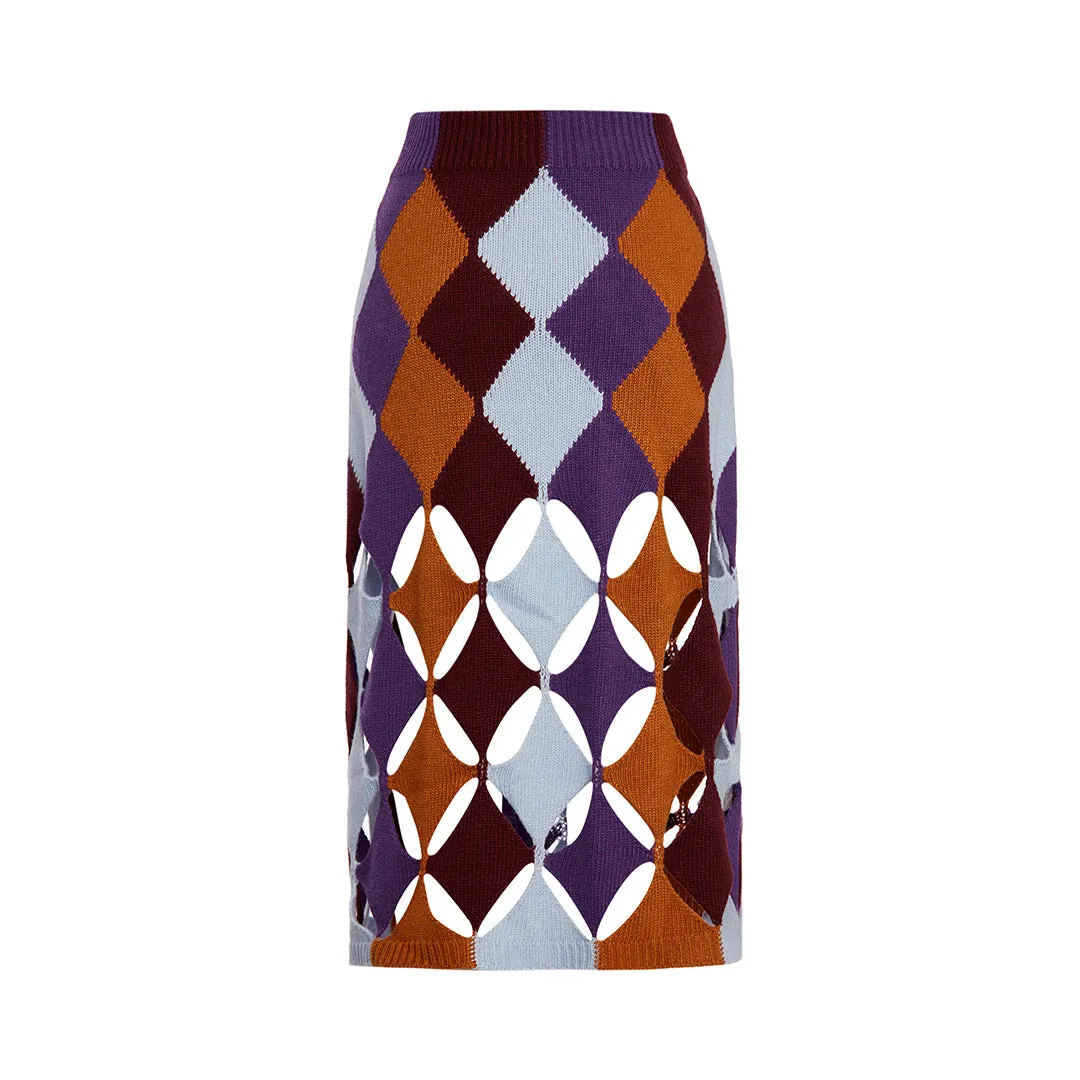Ginger Wool & Cashmere Blue Colored Skirt with Diamond Jacquard
