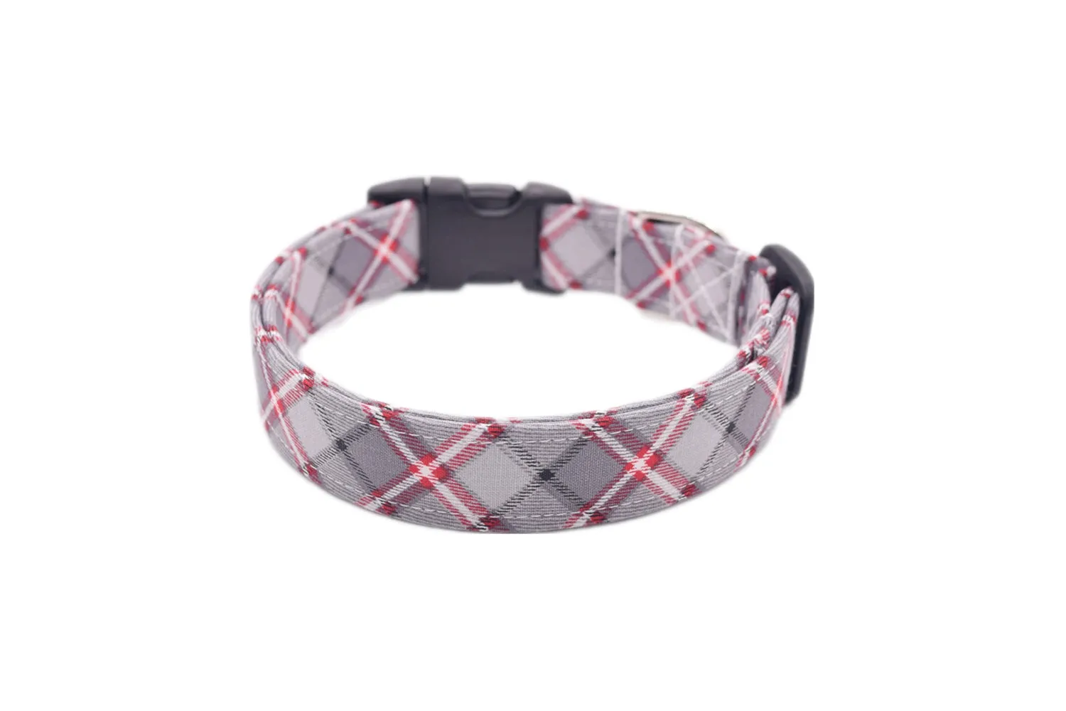 Gray & Red Plaid Dog Collar