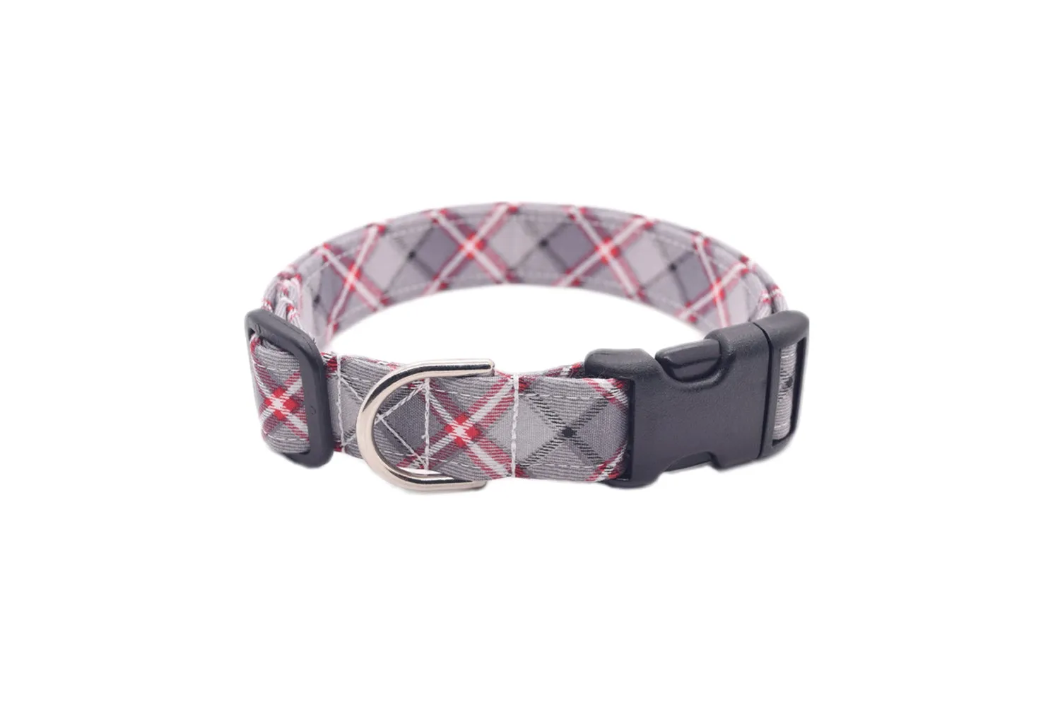 Gray & Red Plaid Dog Collar