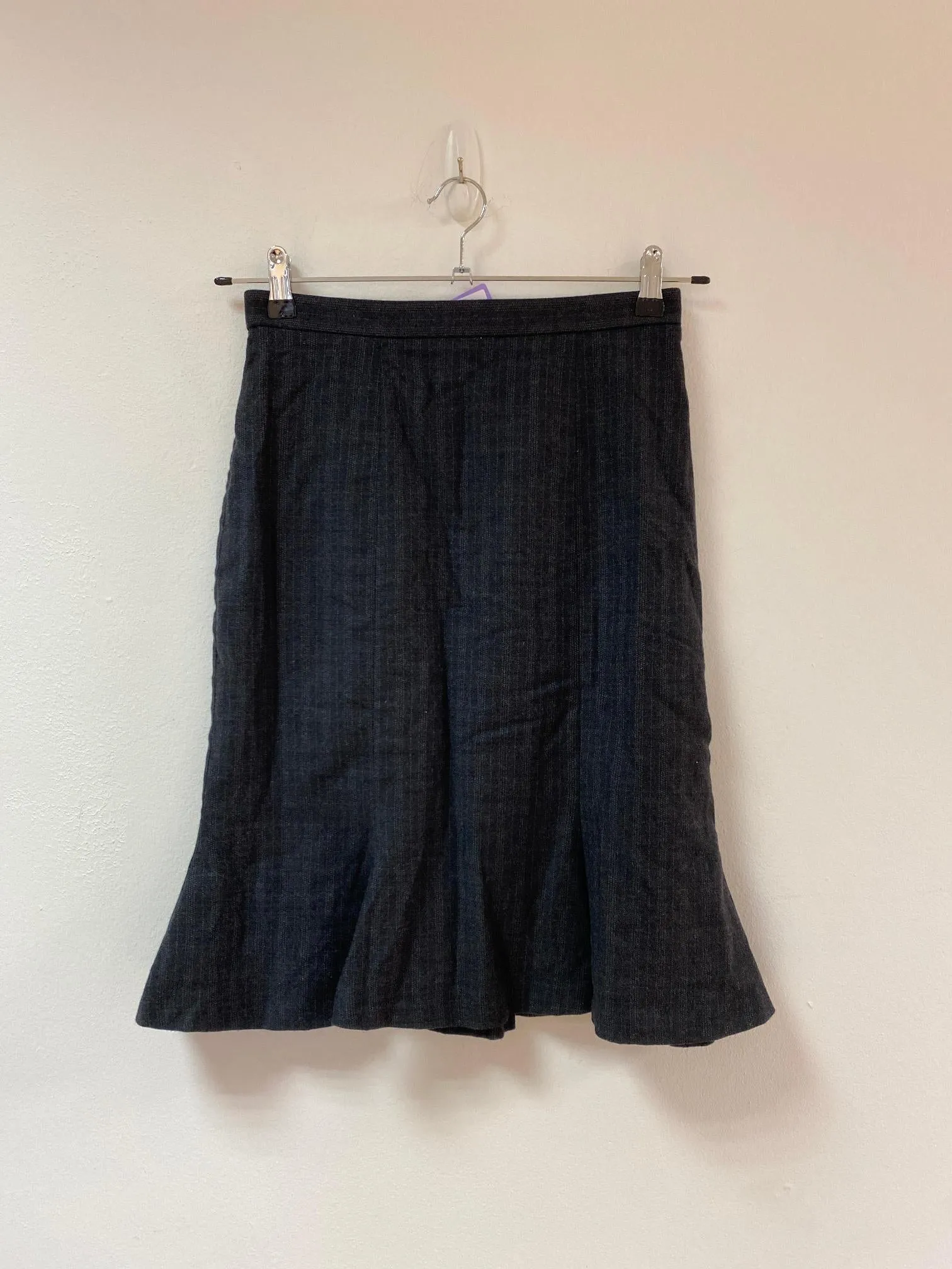 Grey pinstripe pencil skirt with ruffle, Whistles, Size 10