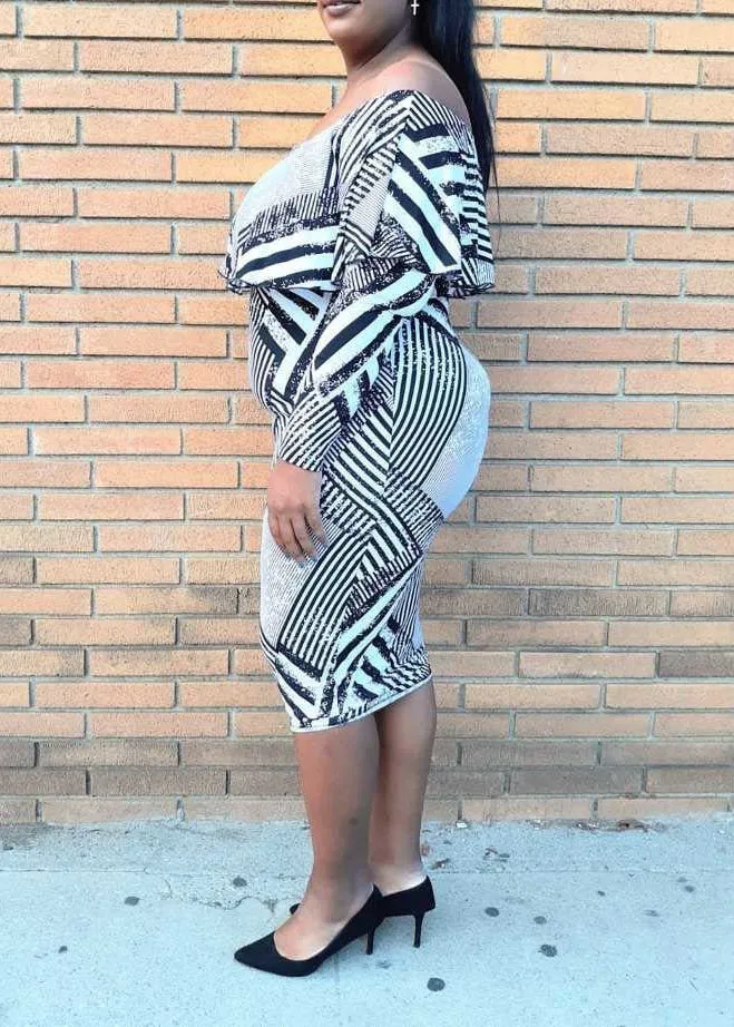 Hi Curvy Plus Size Women Ruffle Off Shoulder Bodycon Dress
