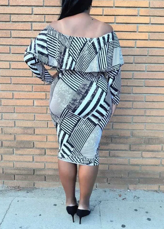 Hi Curvy Plus Size Women Ruffle Off Shoulder Bodycon Dress