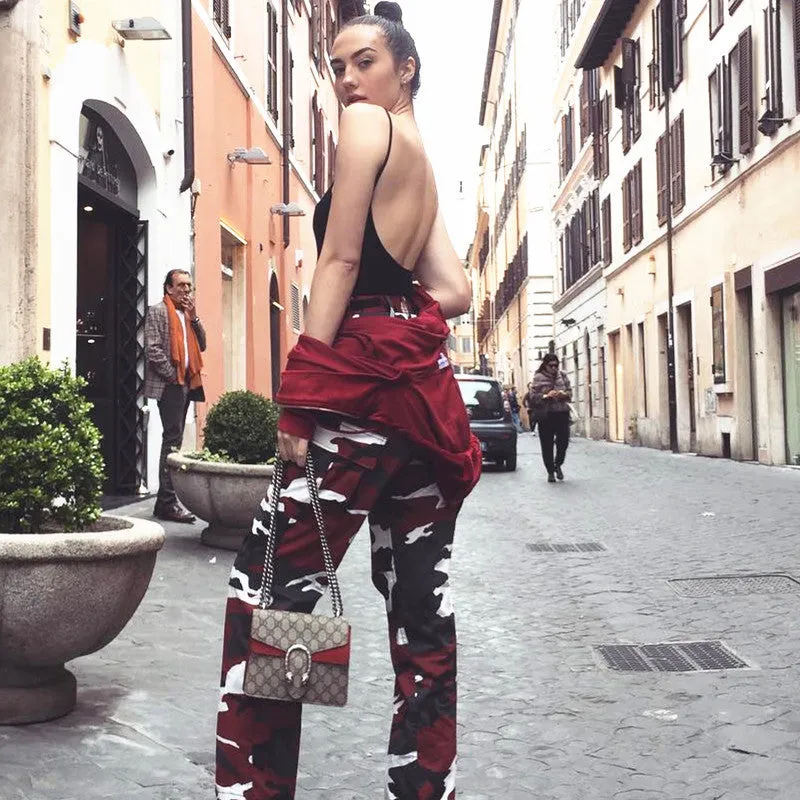 High Waist Camouflage Plus Size Elastic Ankle Pants