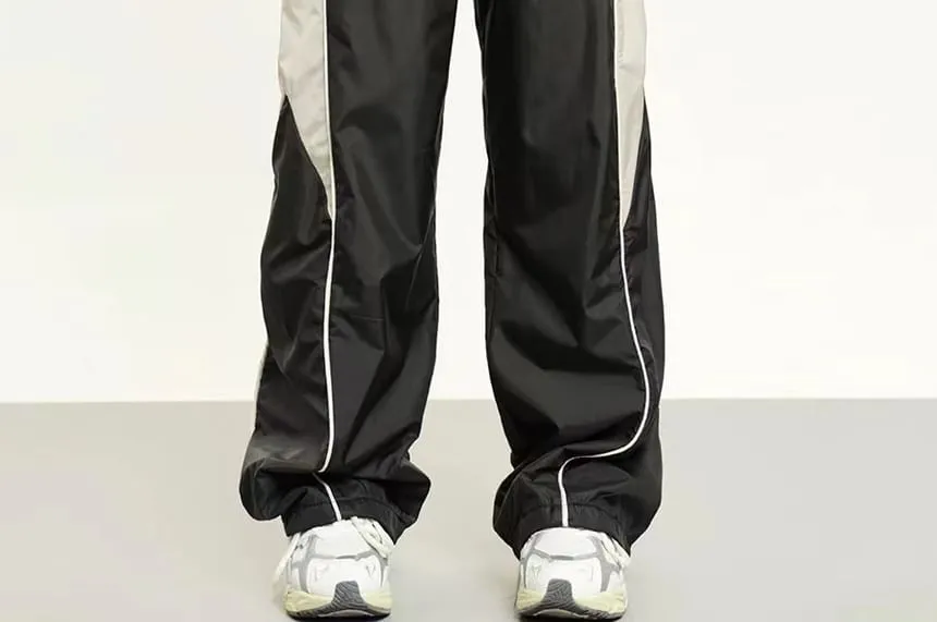 High Waist Color-Block Loose-Fit Wide-Leg Sweatpants