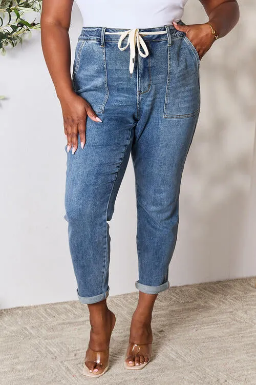 High Waist Drawstring Denim Pants