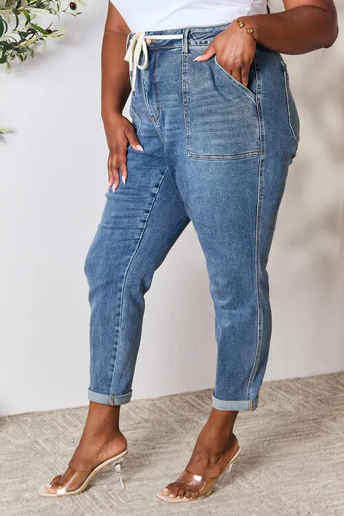 High Waist Drawstring Denim Pants
