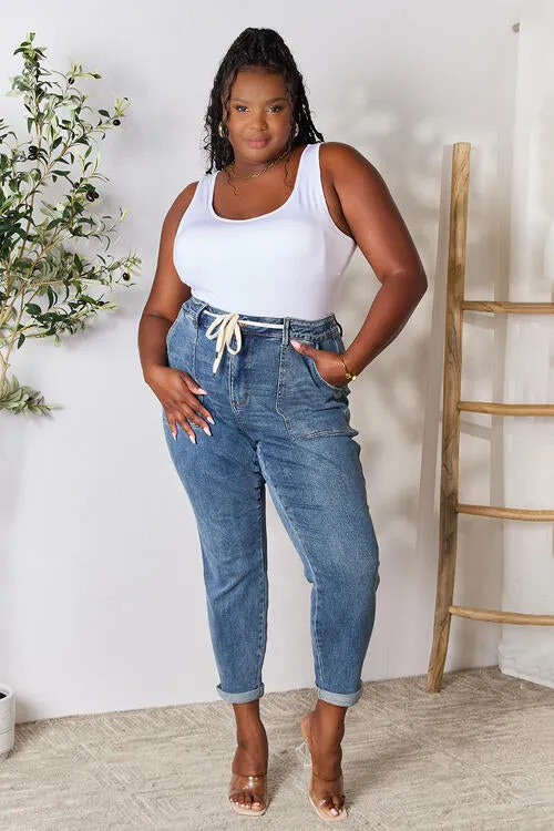High Waist Drawstring Denim Pants