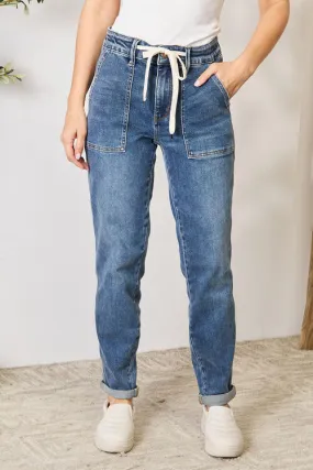 High Waist Drawstring Denim Pants