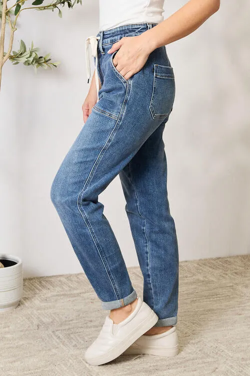 High Waist Drawstring Denim Pants