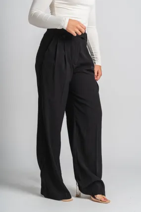 High waist pleated pants black